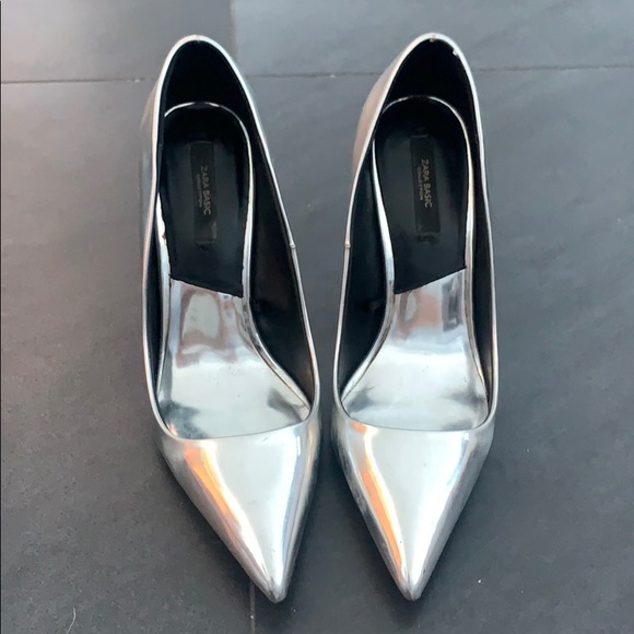 zara metallic heels